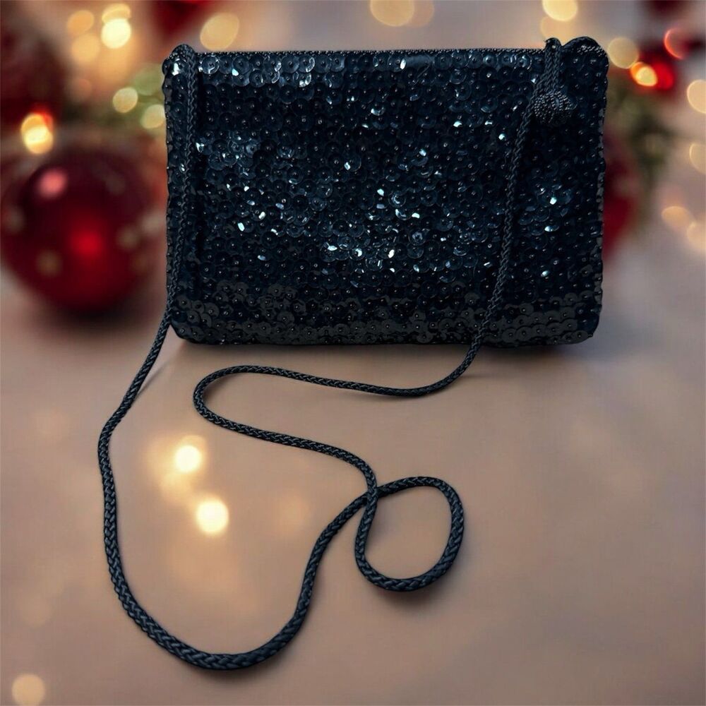 Carla Marchi Black Sequin Purse – Evening Crossbody Bag